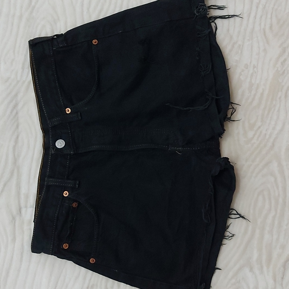 Levis 501 Black Button Fly Distressed Cut Offs